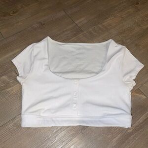 White Ribbed Button-Front Crop Top sports bra alo yoga size S